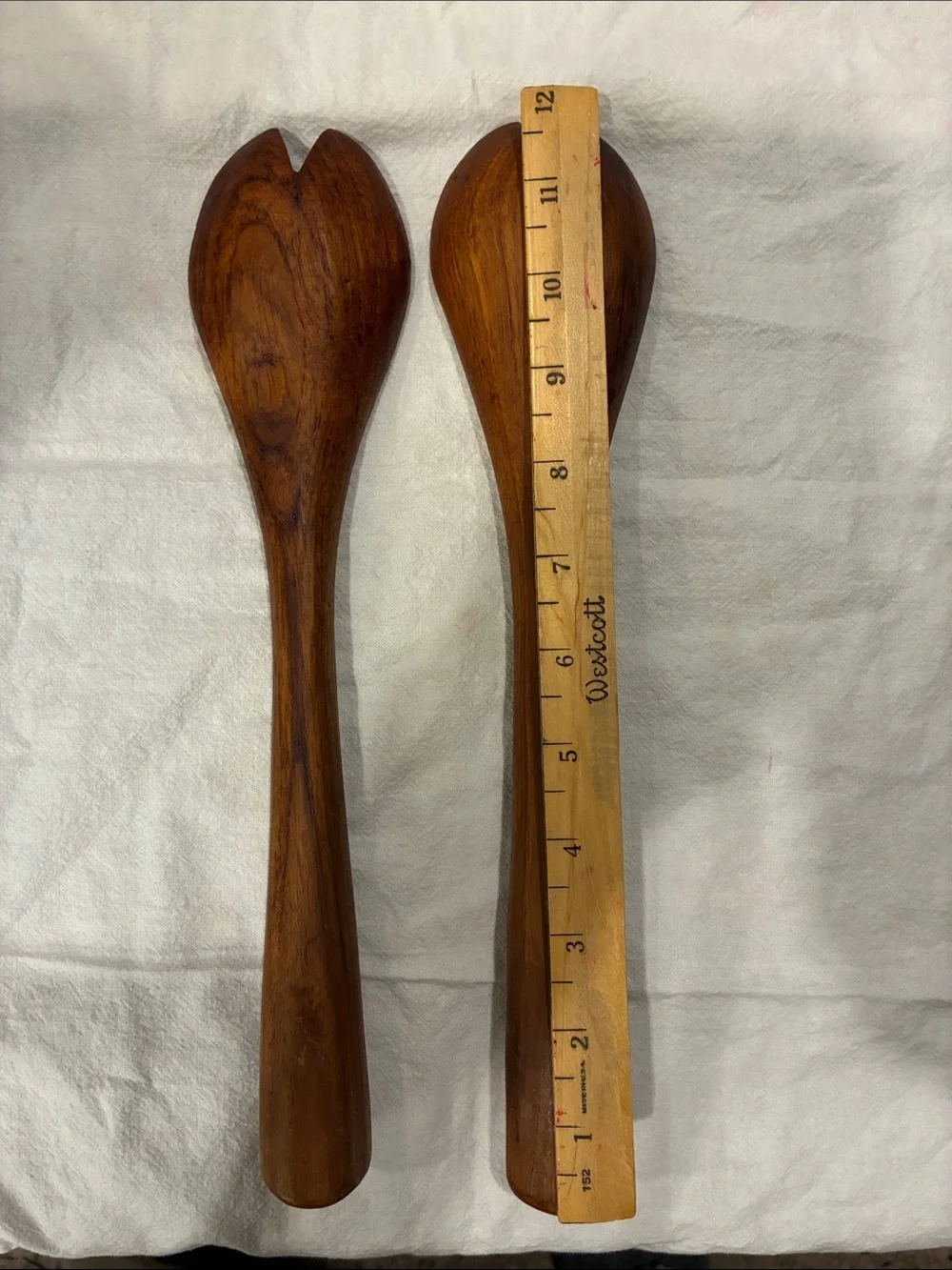 Teak Fat Bottom Wooden Salad Serving Spork Set Super Heavy Substantial Danish